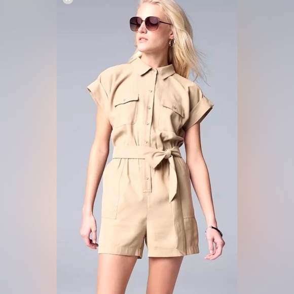 Simply Vera Vera Wang Pants - Women's Simply Vera Vera Wang Belted Utility Romper Size S Tan